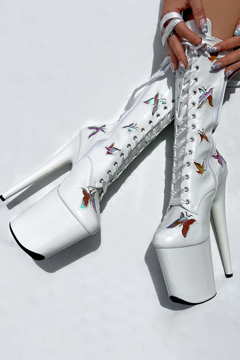 Hella Heels Butterfly 8inch Boots - White-Hella Heels-Pole Junkie