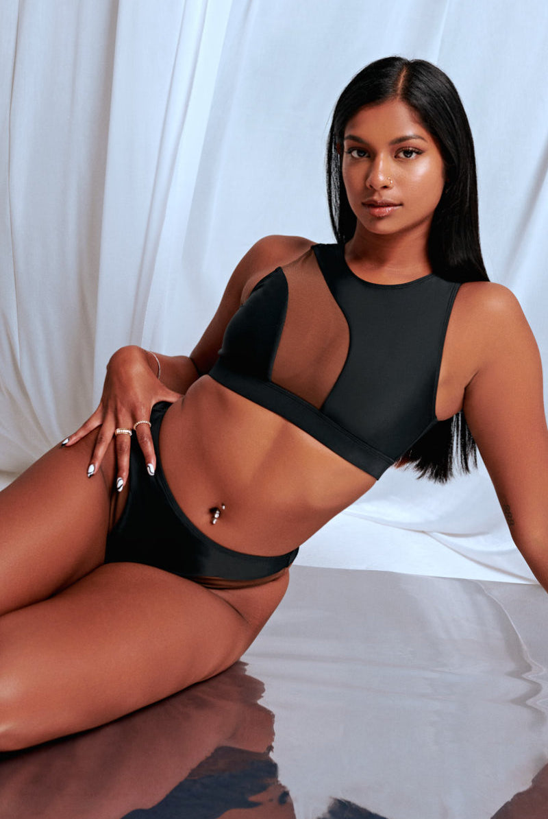 CXIX Silhouette High Waist Bottoms - Black with Cocoa Mesh-Creatures of XIX-Pole Junkie