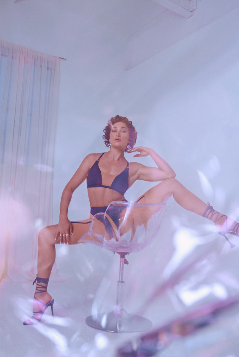 CXIX Silhouette Plunge Bralette - Black with Cream-Creatures of XIX-Pole Junkie