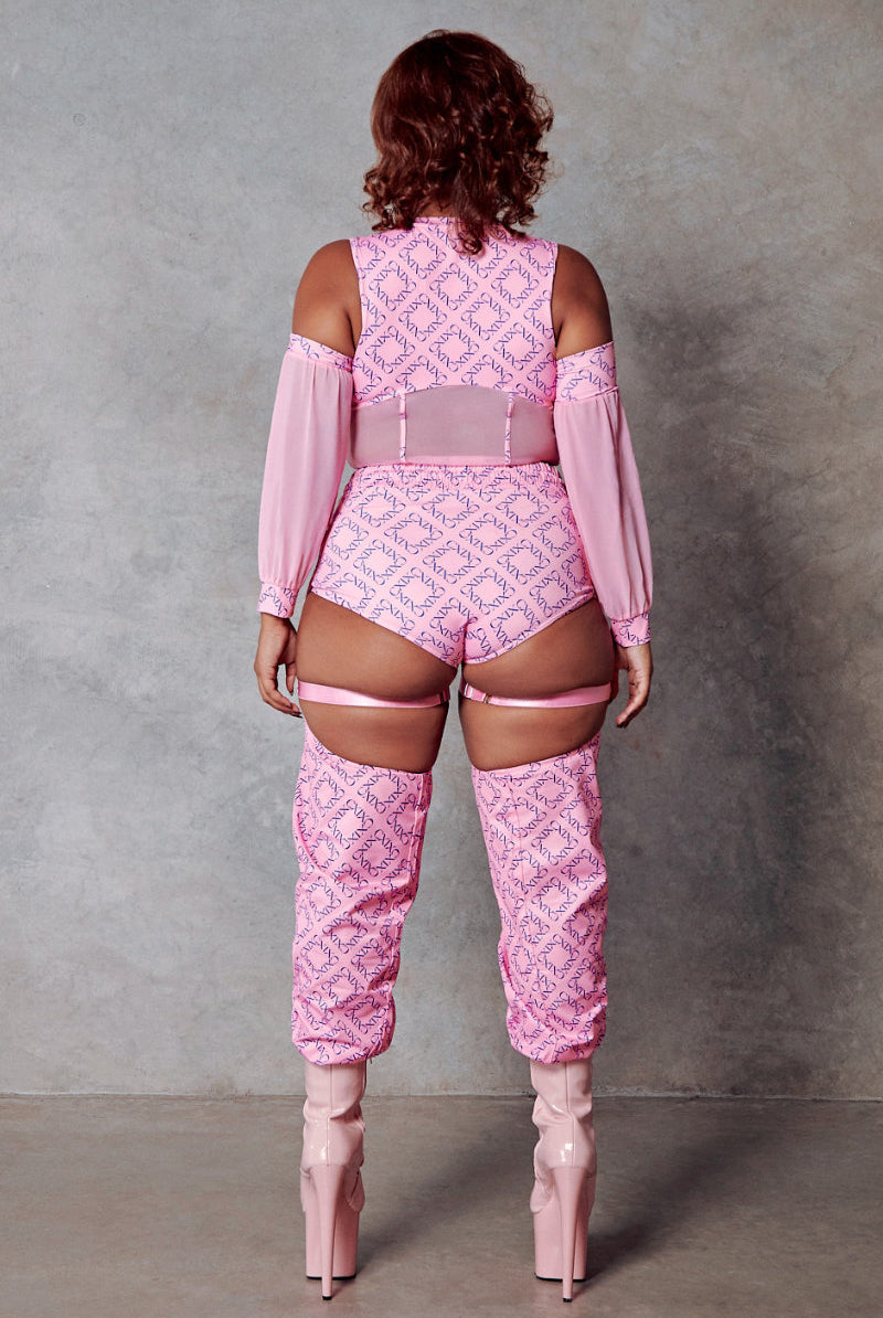 CXIX 119 Corset Top with Sleeves - Pink Print-Creatures of XIX-Pole Junkie