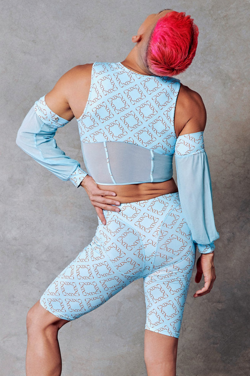 CXIX 119 Corset Top with Sleeves - Blue Print-Creatures of XIX-Pole Junkie