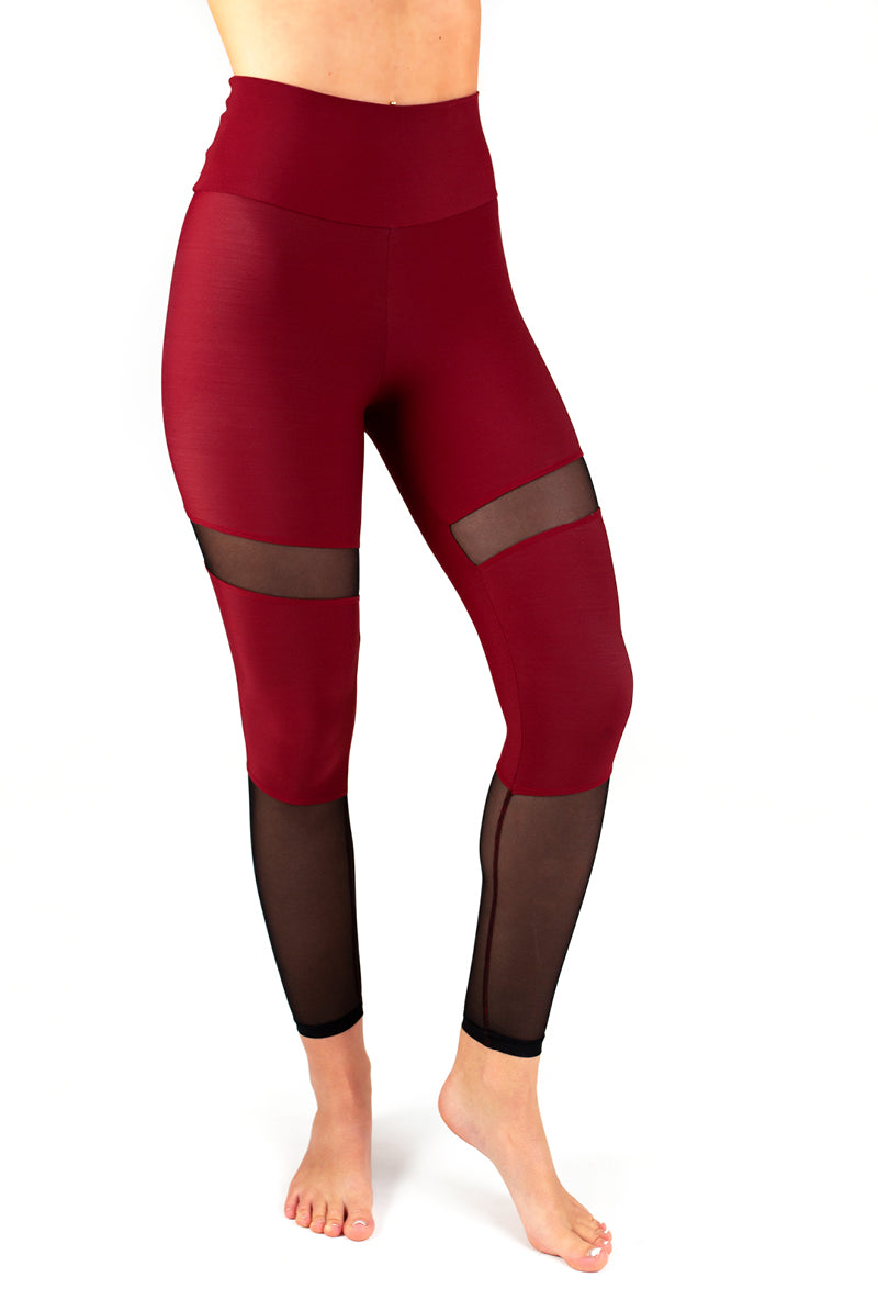 Dragonfly Barbara Leggings - Burgundy Mesh-Dragonfly-Pole Junkie
