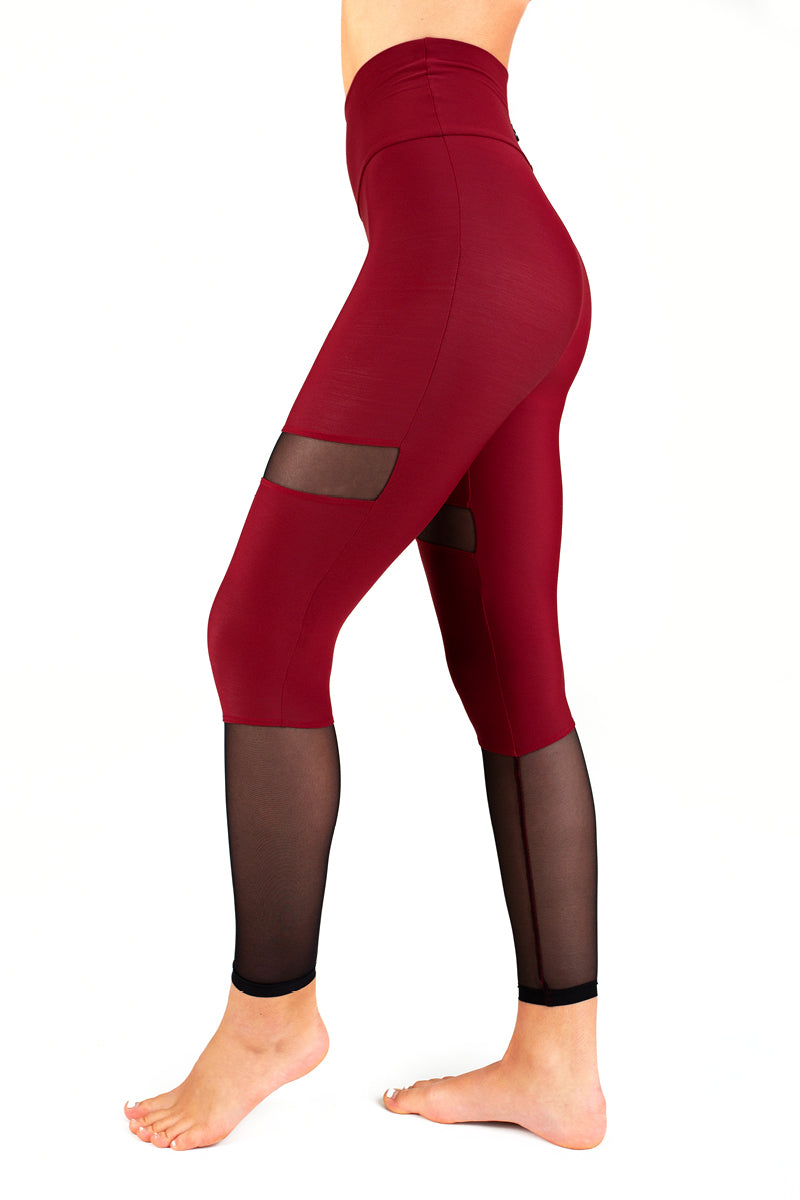 Dragonfly Barbara Leggings - Burgundy Mesh-Dragonfly-Pole Junkie