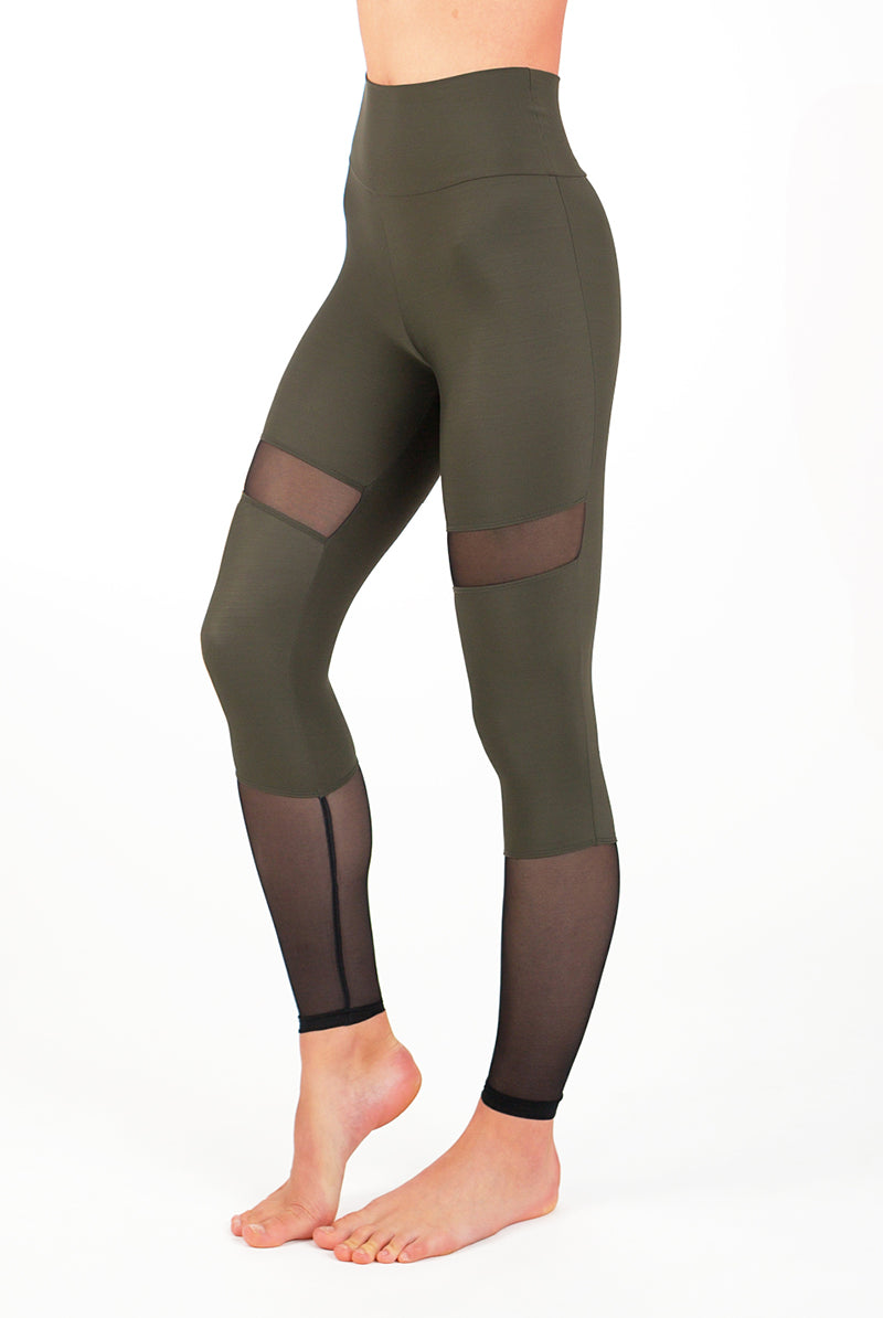 Dragonfly Barbara Leggings - Khaki Mesh-Dragonfly-Pole Junkie