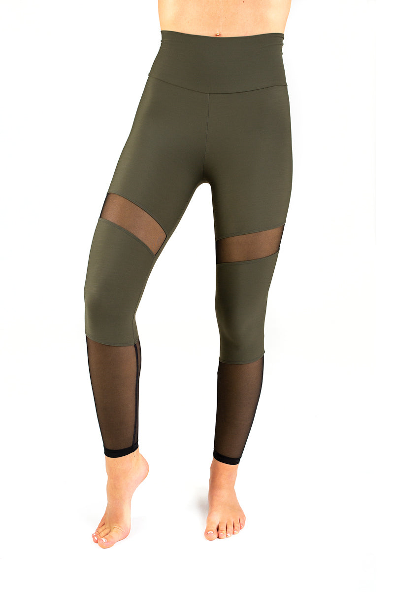 Dragonfly Barbara Leggings - Khaki Mesh-Dragonfly-Pole Junkie