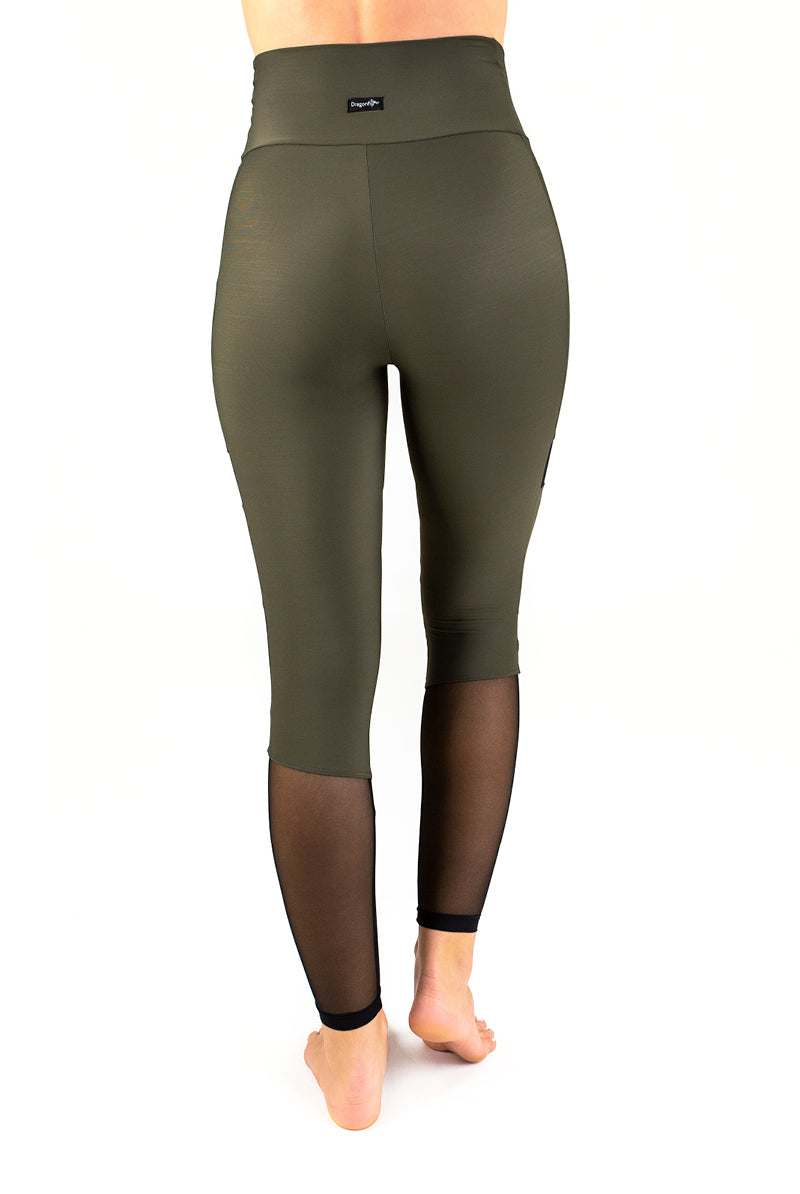 Dragonfly Barbara Leggings - Khaki Mesh-Dragonfly-Pole Junkie