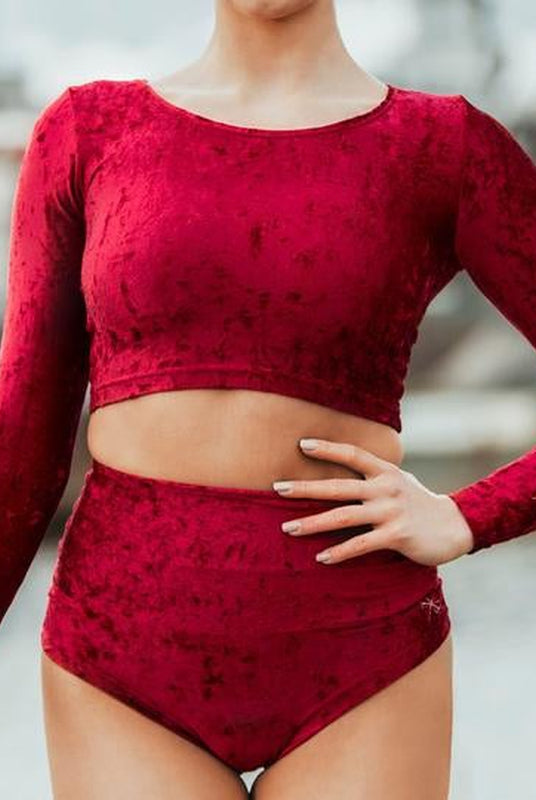 Dragonfly Pavi Crop Top - Velvet Red-Dragonfly-Pole Junkie