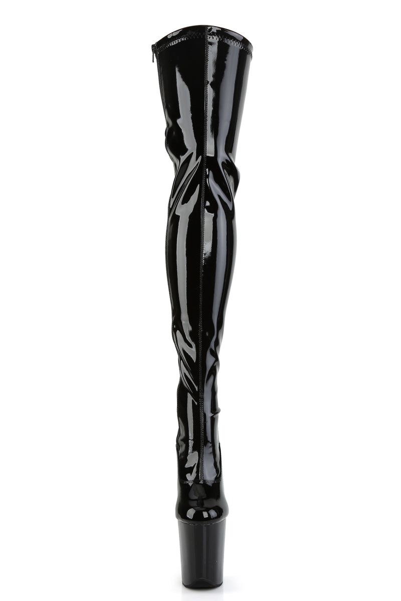 Pleaser USA Flamingo-3063 8inch Thigh High Pleaser Boots - Patent Black-Pleaser USA-Pole Junkie