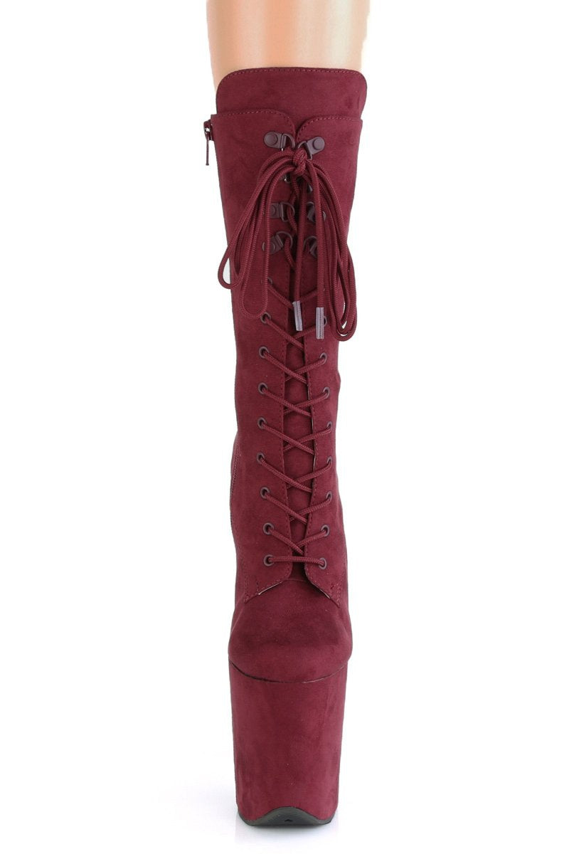 Pleaser USA Flamingo-1050FS Faux Suede 8inch Pleaser Boots - Burgundy-Pleaser USA-Pole Junkie