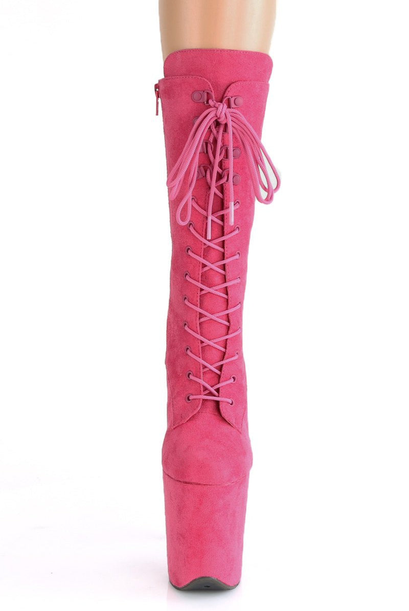 Pleaser USA Flamingo-1050FS Faux Suede 8inch Pleaser Boots - Hot Pink-Pleaser USA-Pole Junkie