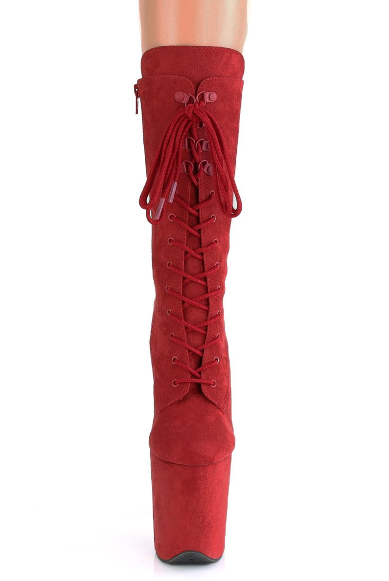 Pleaser USA Flamingo-1050FS Faux Suede 8inch Pleaser Boots - Red-Pleaser USA-Pole Junkie