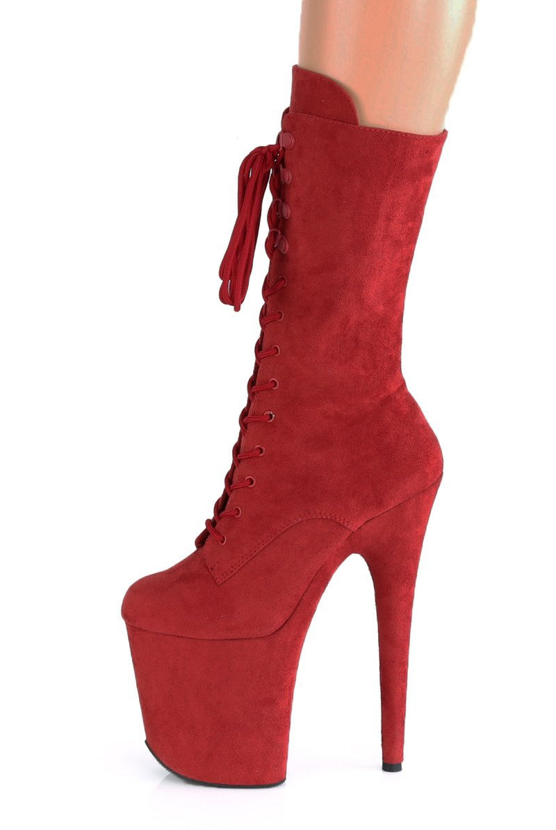 Pleaser USA Flamingo-1050FS Faux Suede 8inch Pleaser Boots - Red-Pleaser USA-Pole Junkie