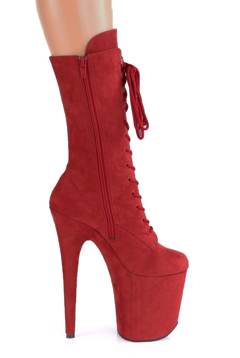 Pleaser USA Flamingo-1050FS Faux Suede 8inch Pleaser Boots - Red-Pleaser USA-Pole Junkie