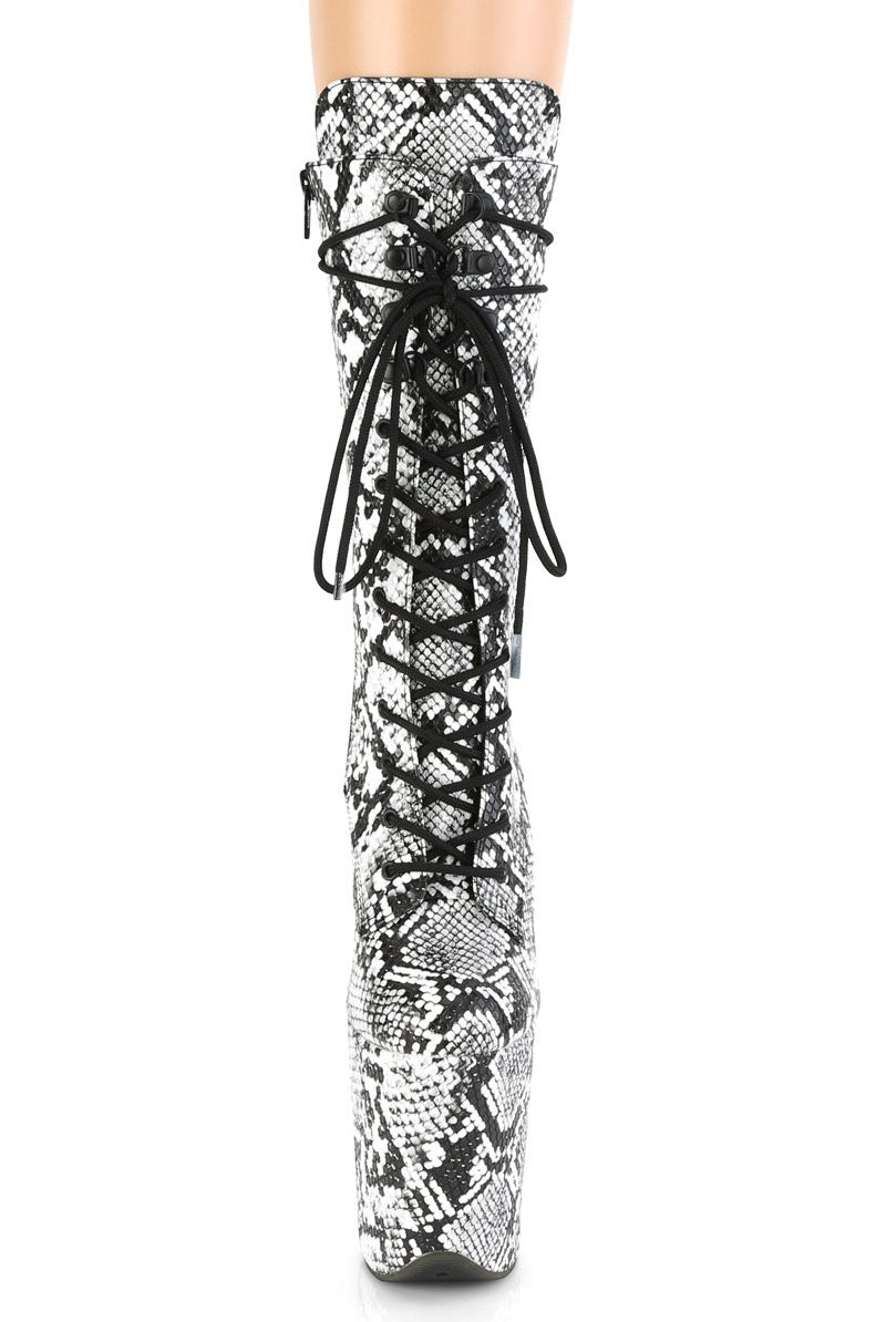 Pleaser USA Flamingo-1050SP 8inch Pleaser Boots - White Snake-Pleaser USA-Pole Junkie