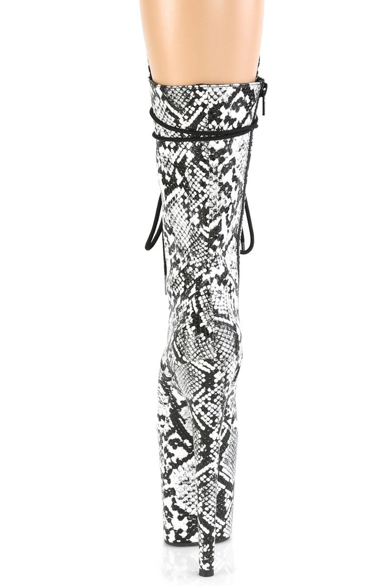 Pleaser USA Flamingo-1050SP 8inch Pleaser Boots - White Snake-Pleaser USA-Pole Junkie