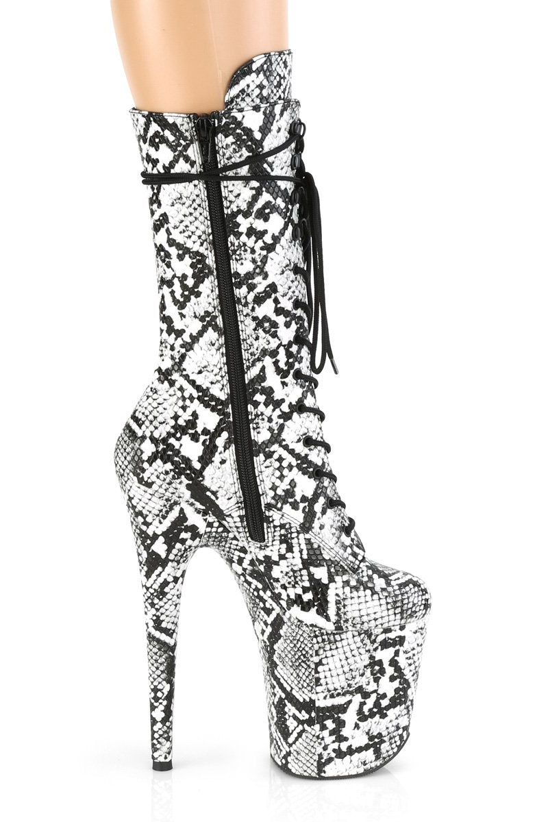 Pleaser USA Flamingo-1050SP 8inch Pleaser Boots - White Snake-Pleaser USA-Pole Junkie