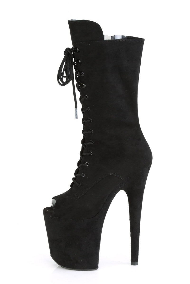 Pleaser USA Flamingo-1051FS Faux Suede 8inch Peep Toe Pleaser Boots - Black-Pleaser USA-Pole Junkie