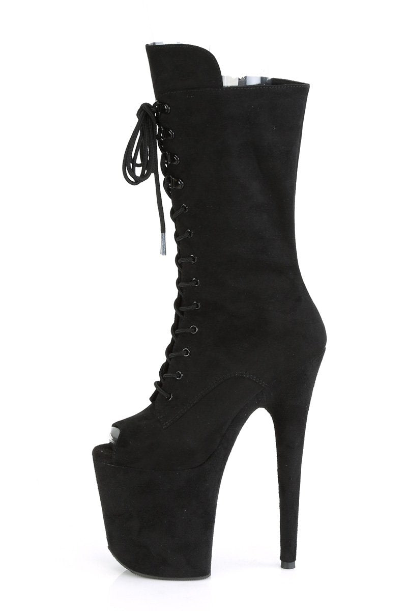 Pleaser USA Flamingo-1051FS Faux Suede 8inch Peep Toe Pleaser Boots - Black-Pleaser USA-Pole Junkie