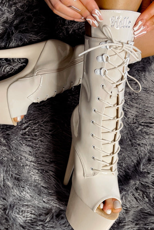 Hella Heels LipKit Open Toe 8inch Boots - No Angel-Hella Heels-Pole Junkie