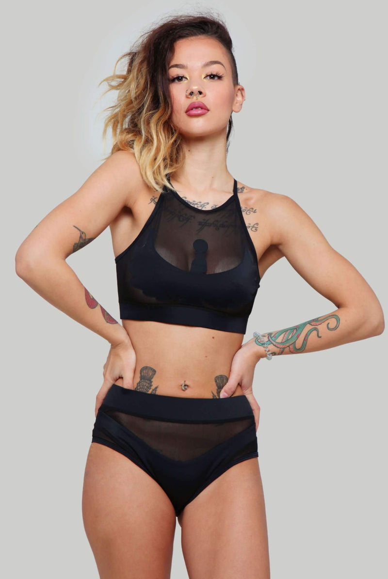 CXIX I S I S Halter Top - Black with Black Mesh-Creatures of XIX-Pole Junkie