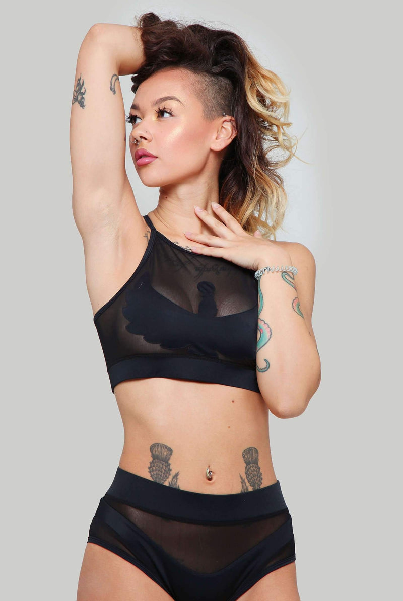 CXIX I S I S Halter Top - Black with Black Mesh-Creatures of XIX-Pole Junkie