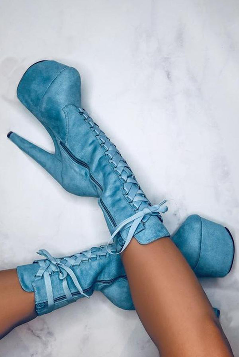 Hella Heels High BabyDoll 7inch Boots - Baby Blue-Hella Heels-Pole Junkie