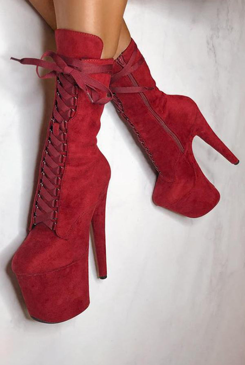 Hella Heels High BabyDoll 8inch Boots - Dark Red-Hella Heels-Pole Junkie