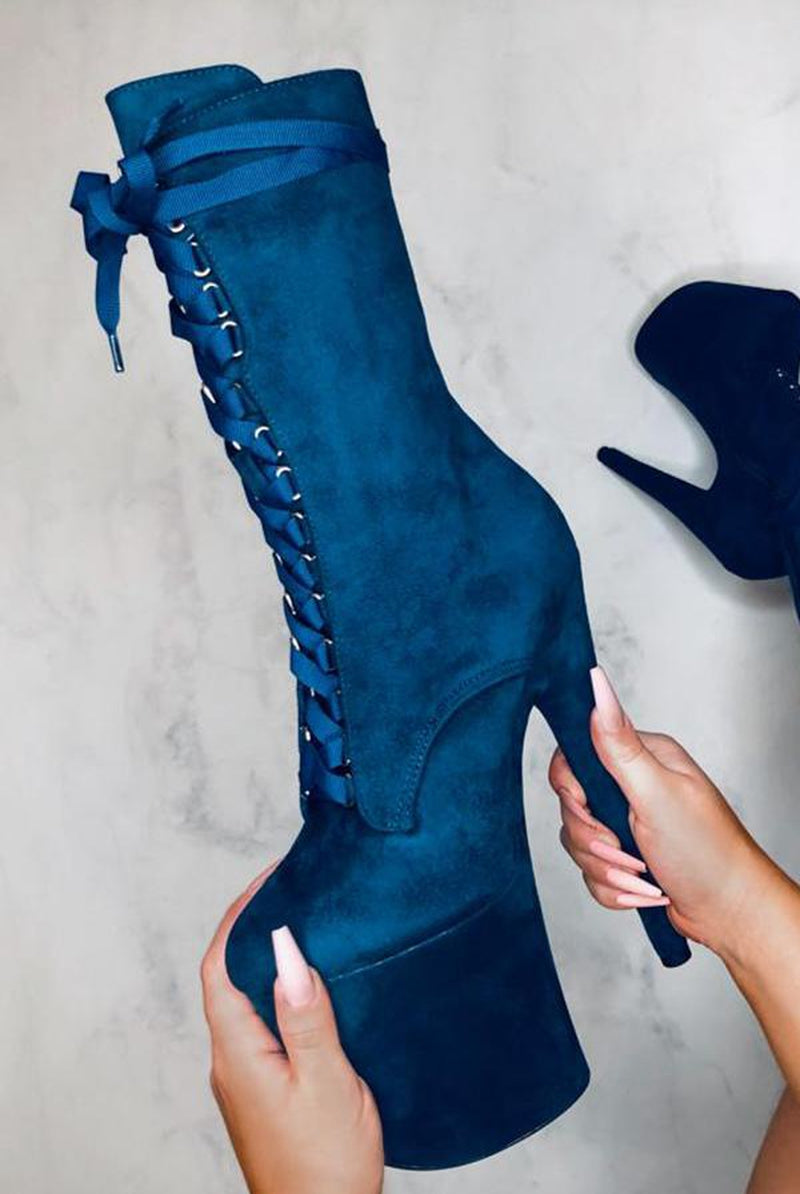 Hella Heels High BabyDoll 8inch Boots - Teal-Hella Heels-Pole Junkie