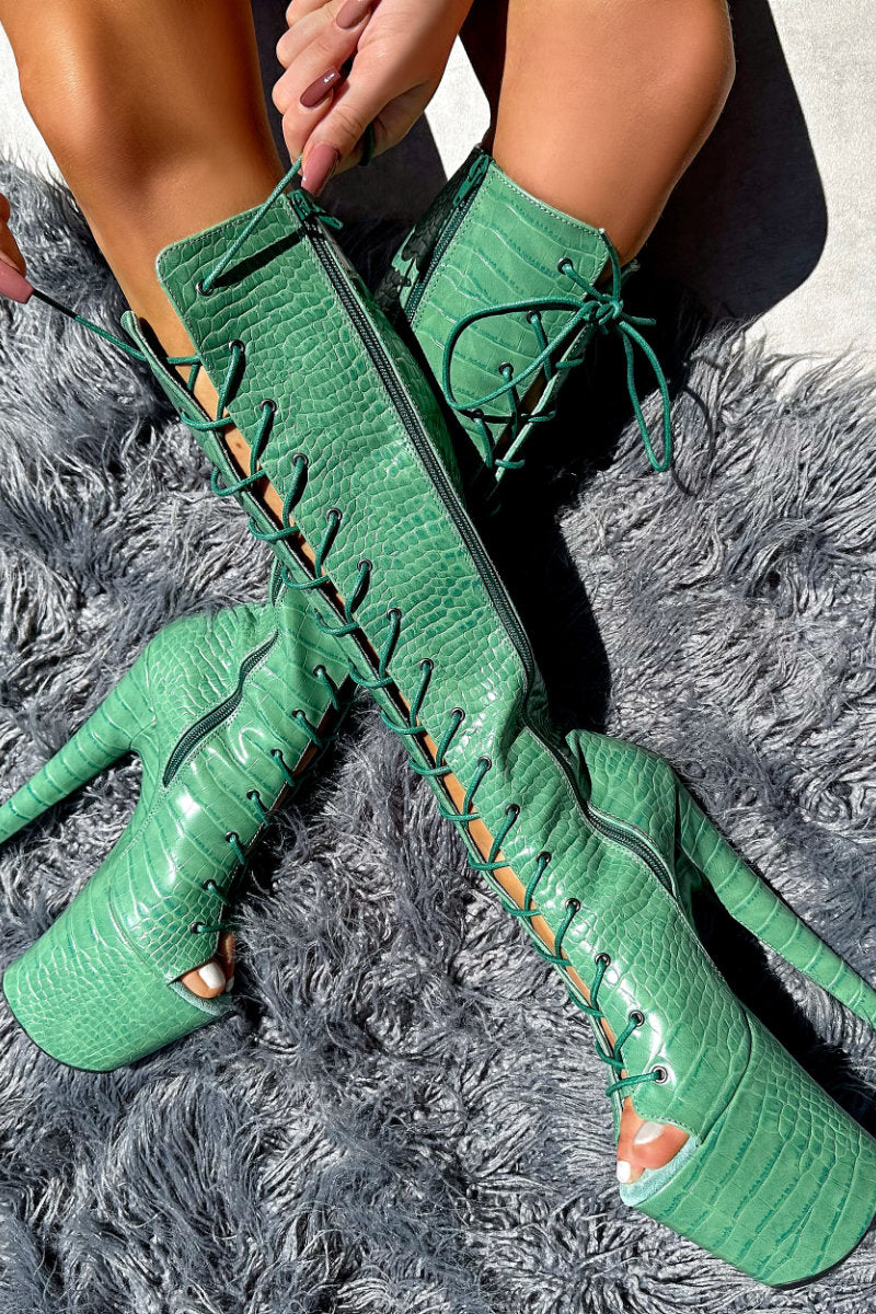 Hella Heels Killing Adam Open Toe Knee High Boots - 8inch-Hella Heels-Pole Junkie