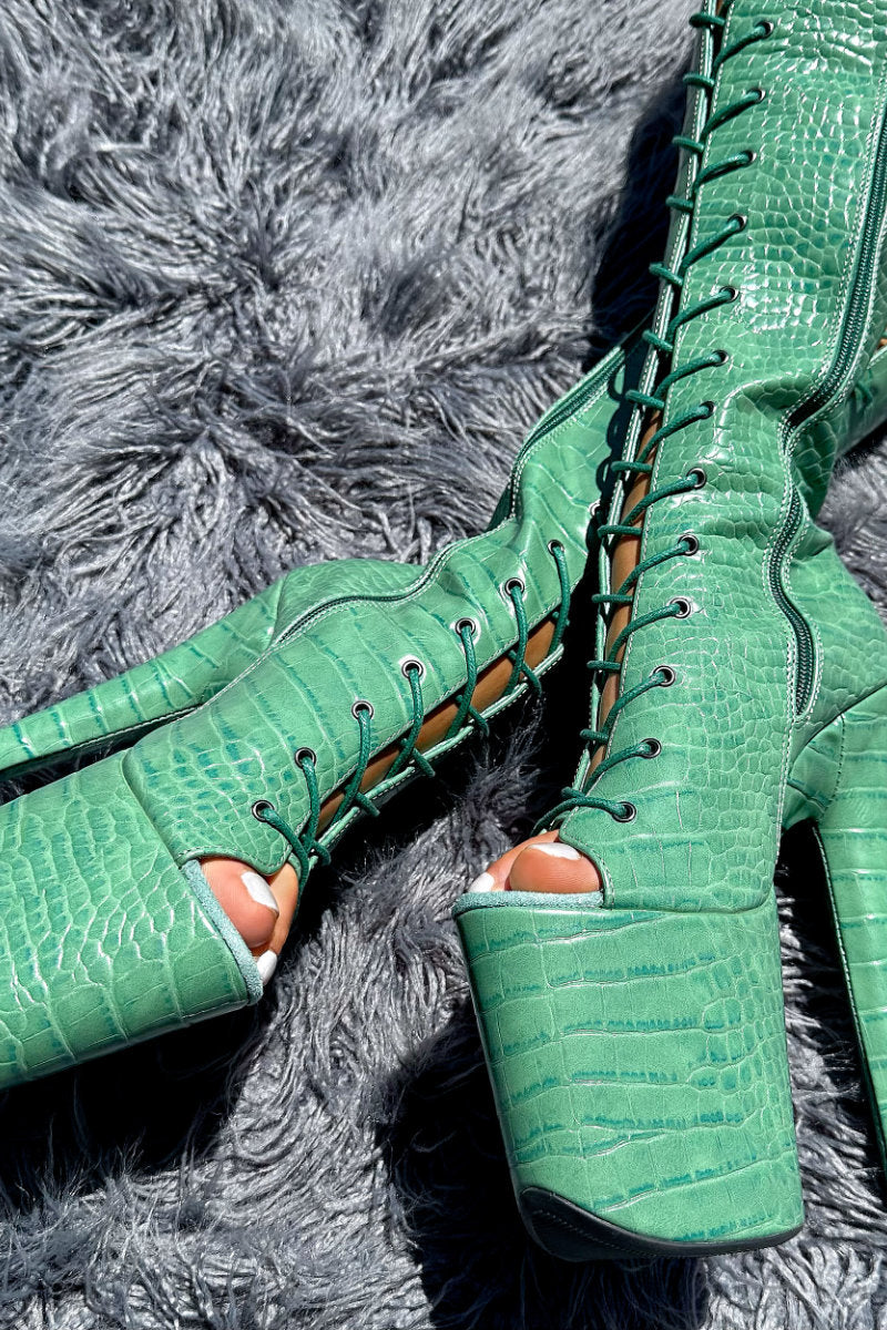 Hella Heels Killing Adam Open Toe Knee High Boots - 8inch-Hella Heels-Pole Junkie