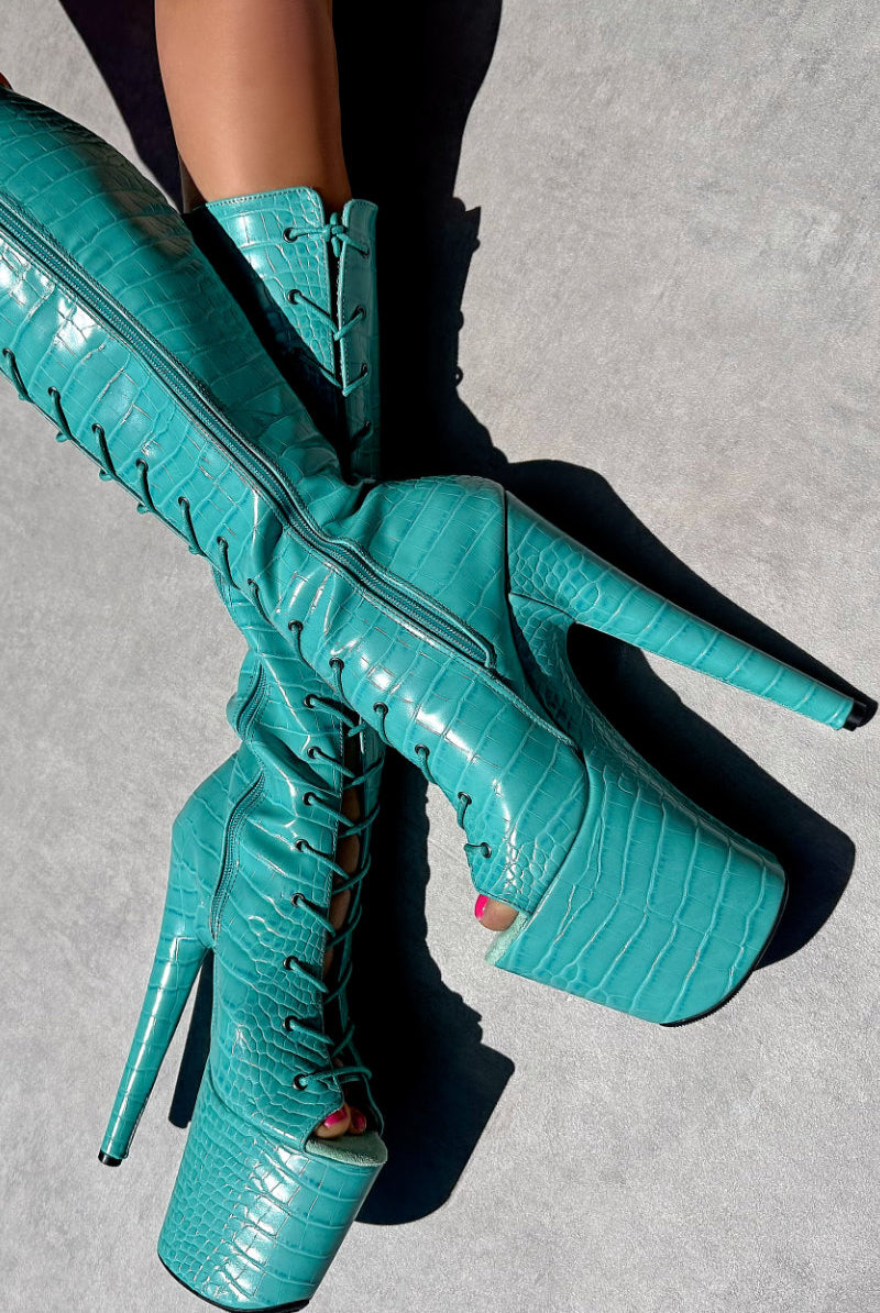 Hella Heels Killing Eve Open Toe Knee High Boots - 8inch-Hella Heels-Pole Junkie