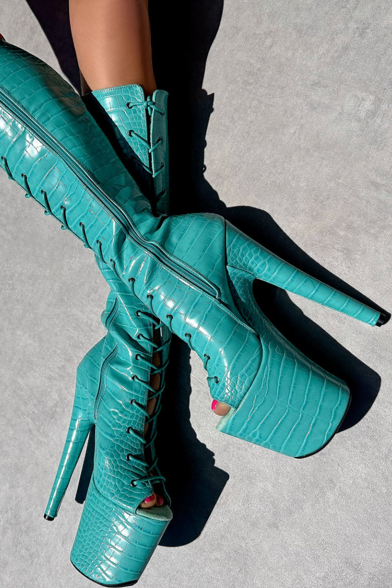 Hella Heels Killing Eve Open Toe Knee High Boots - 8inch-Hella Heels-Pole Junkie