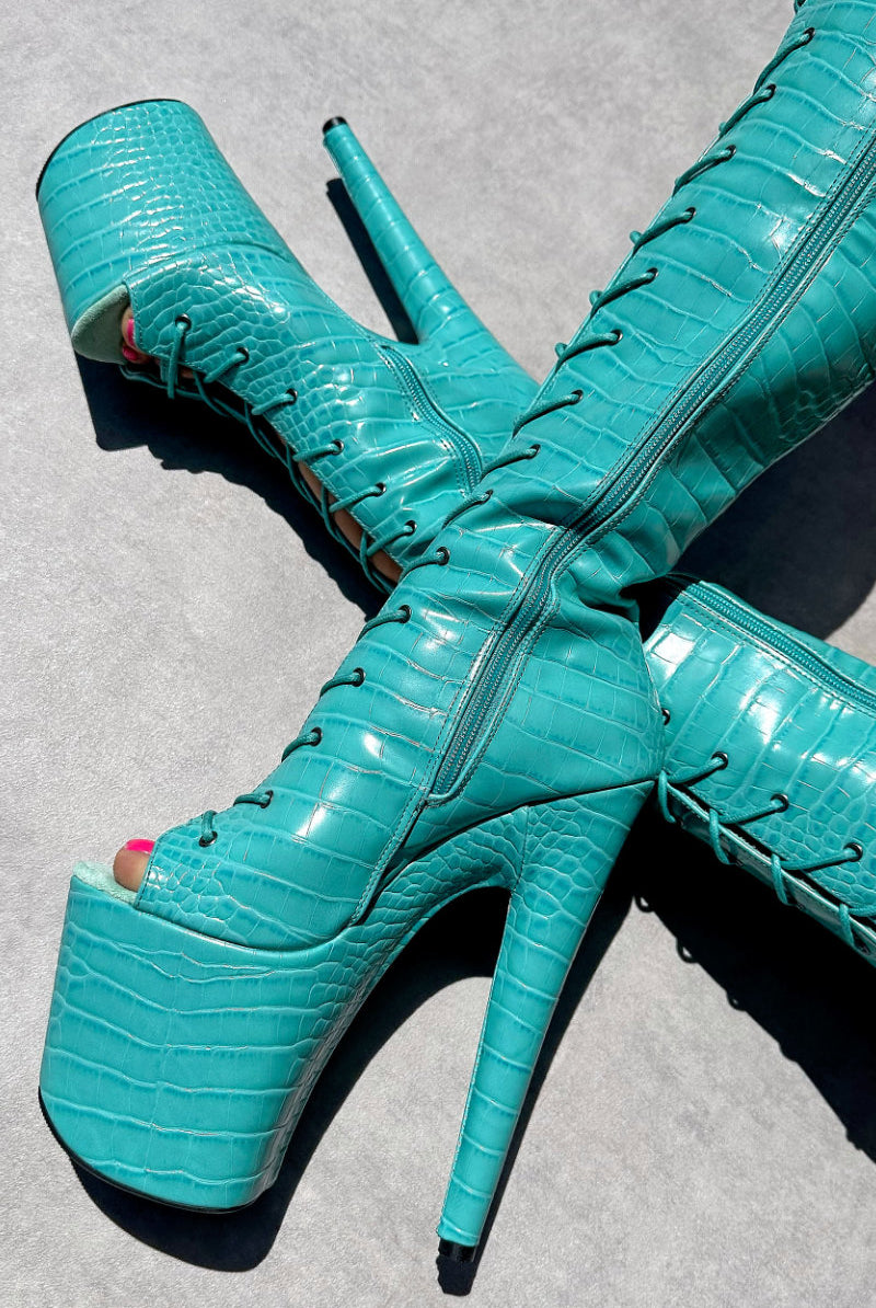 Hella Heels Killing Eve Open Toe Knee High Boots - 8inch-Hella Heels-Pole Junkie