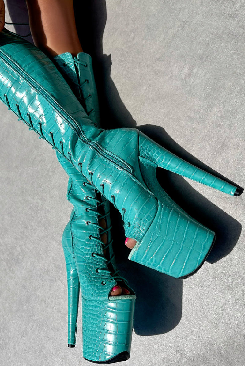 Hella Heels Killing Eve Open Toe Knee High Boots - 8inch-Hella Heels-Pole Junkie