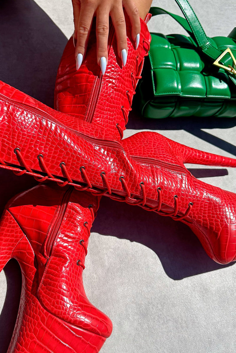 Hella Heels Out For Blood Knee High Boots - 8inch-Hella Heels-Pole Junkie