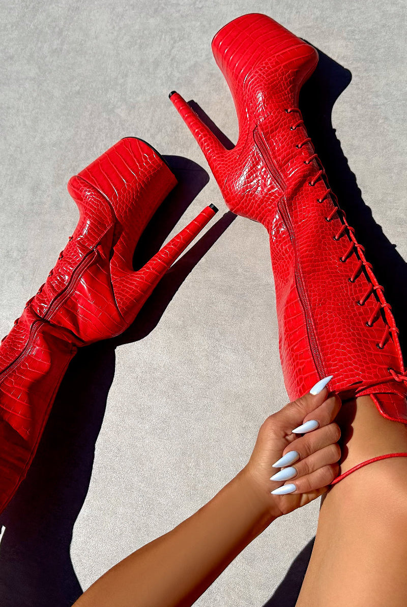 Hella Heels Out For Blood Knee High Boots - 8inch-Hella Heels-Pole Junkie