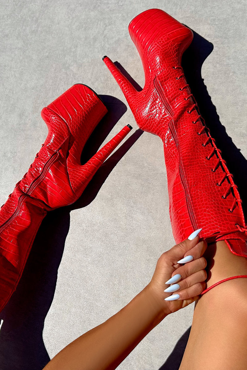 Hella Heels Out For Blood Knee High Boots - 8inch-Hella Heels-Pole Junkie