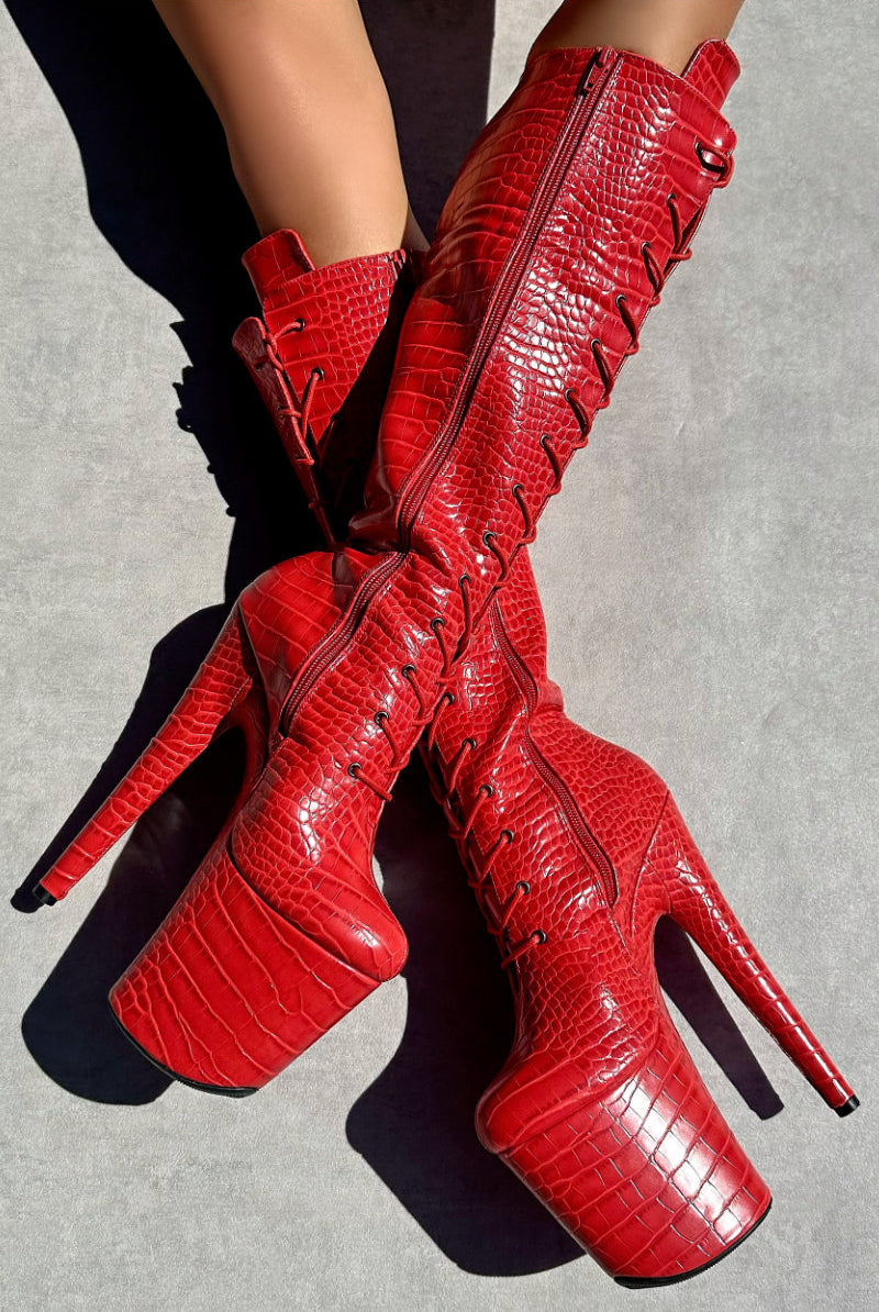 Hella Heels Out For Blood Knee High Boots - 8inch-Hella Heels-Pole Junkie