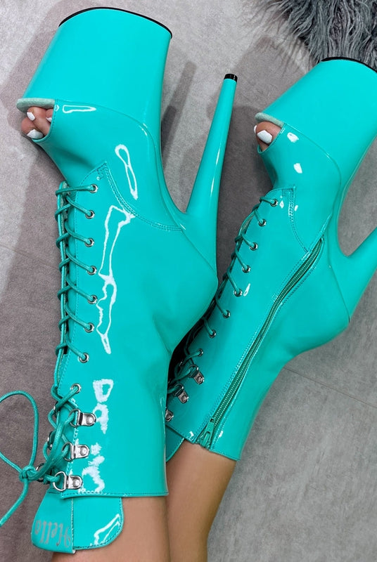 Hella Heels LipKit Open Toe 8inch Boots - Minted-Hella Heels-Pole Junkie