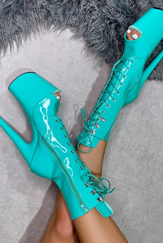 Hella Heels LipKit Open Toe 8inch Boots - Minted-Hella Heels-Pole Junkie