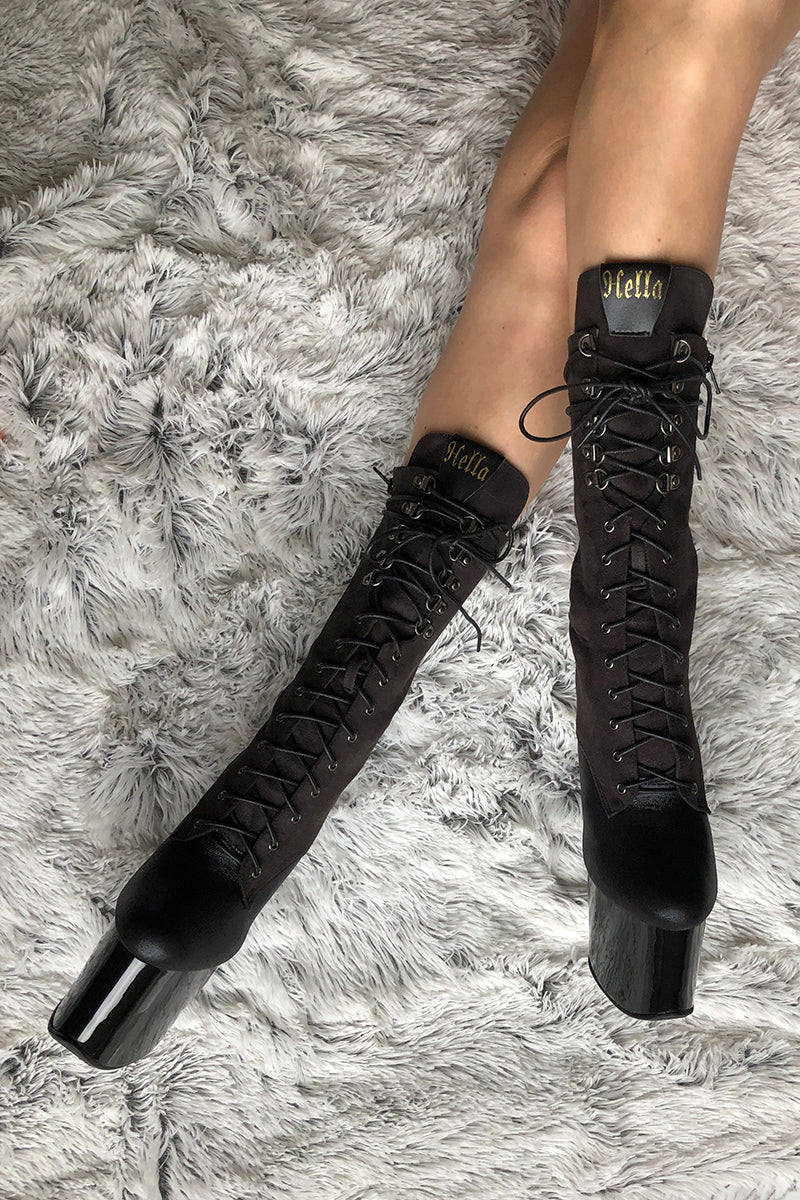 Hella Heels Blaq Kicks Boots - 8inch-Hella Heels-Pole Junkie