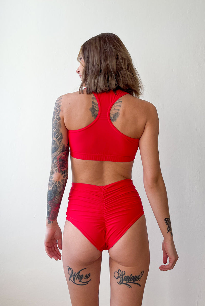 Pole Addict Scrunch Butt Basic High Waist Shorts - Red-Pole Addict-Pole Junkie