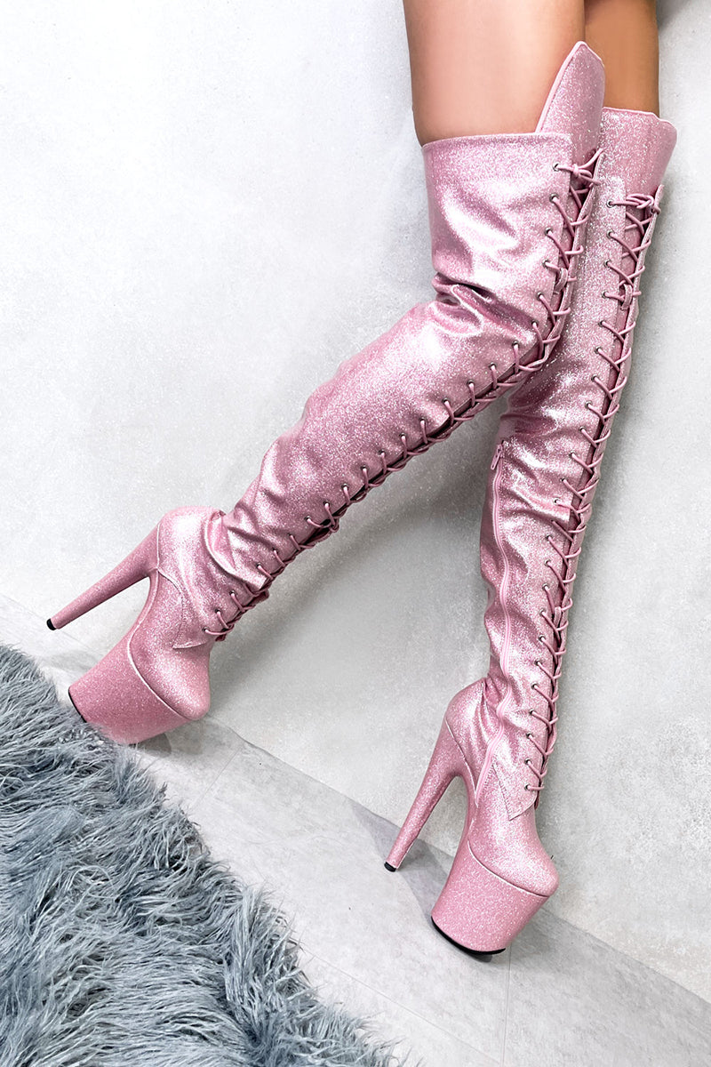 Hella Heels The Glitterati Thigh High 8inch Boots - Sugarbaby-Hella Heels-Pole Junkie