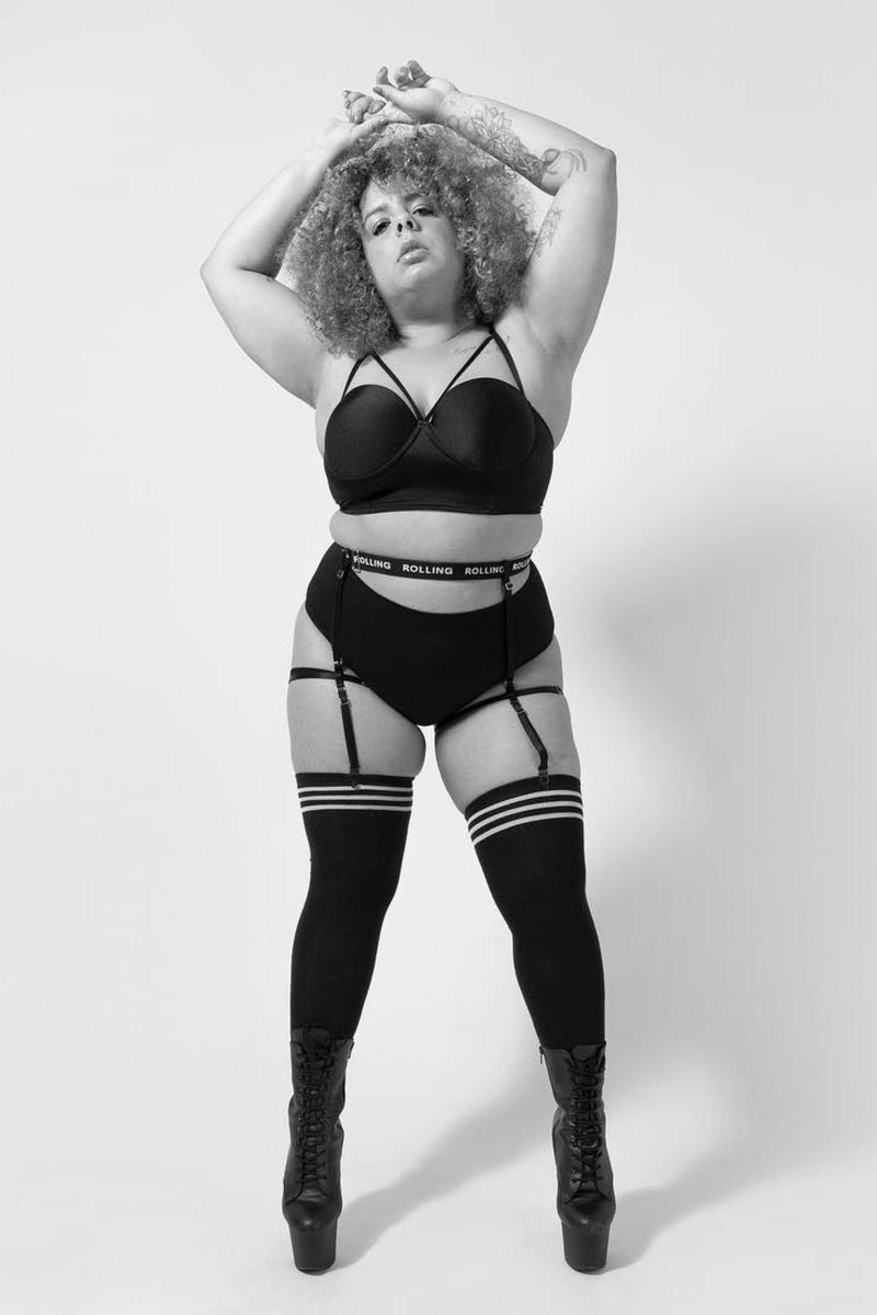 Rolling Over the Knee Socks - Striped Black/White (3 Sizes Available)-Rolling-Pole Junkie