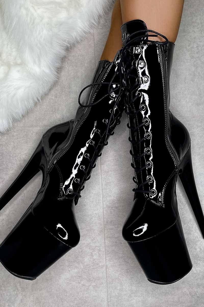 Hella Heels LipKit 8inch Boots - Black Beatles-Hella Heels-Pole Junkie