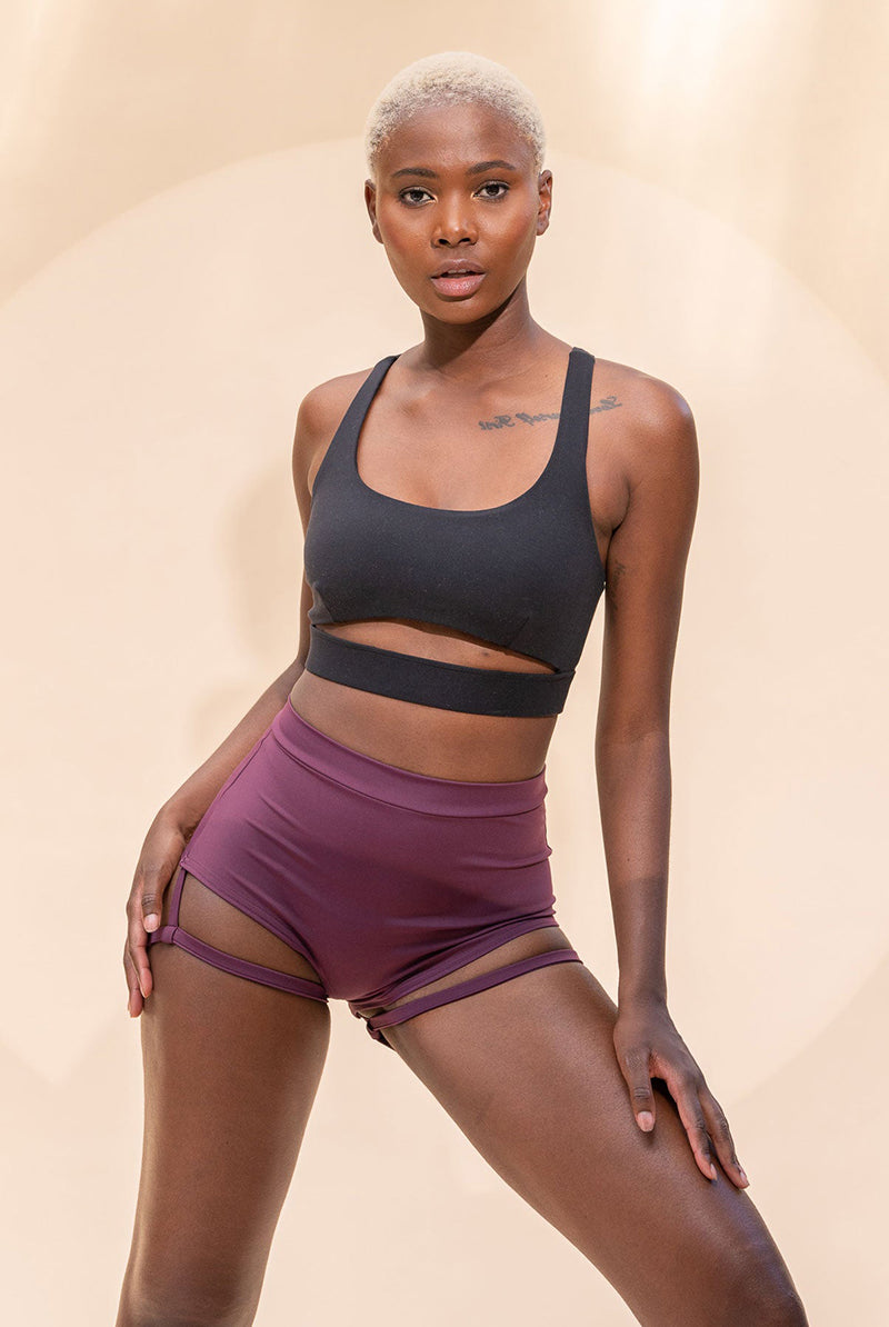 Lunalae Lure You High Waisted Garter Shorts - Recycled Mulberry-Lunalae-Pole Junkie