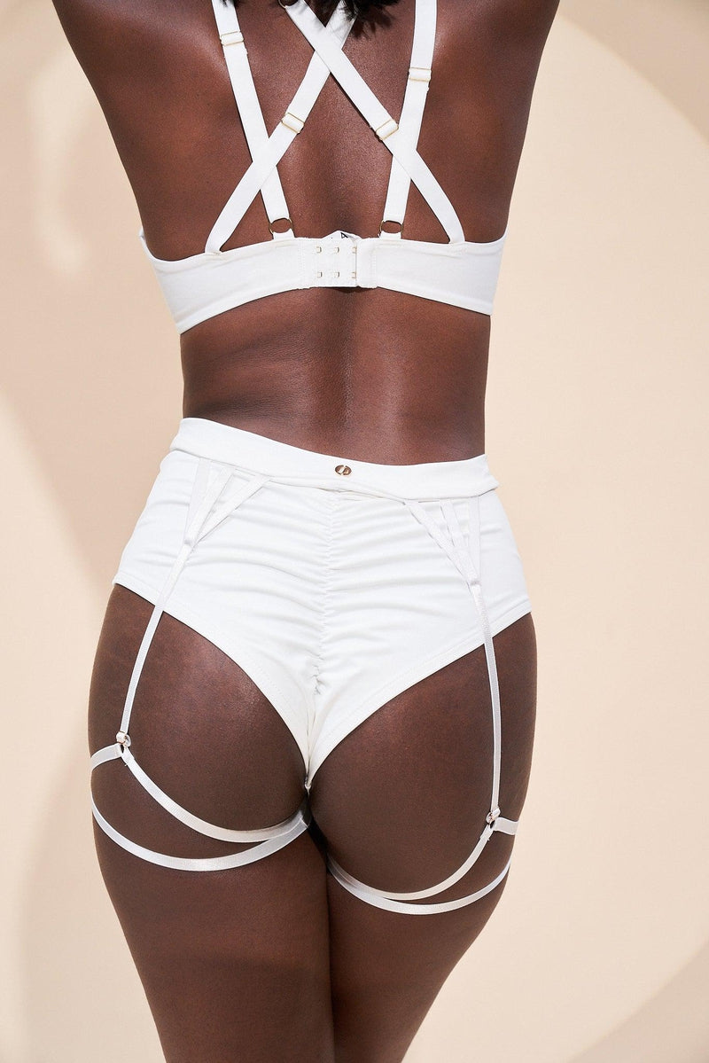 Lunalae Olivia High Waisted Garter Shorts - Recycled White-Lunalae-Pole Junkie