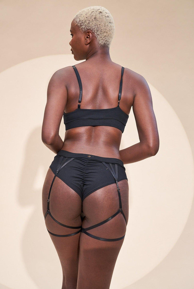 Lunalae Olivia Low Waist Garter Shorts - Recycled Black-Lunalae-Pole Junkie