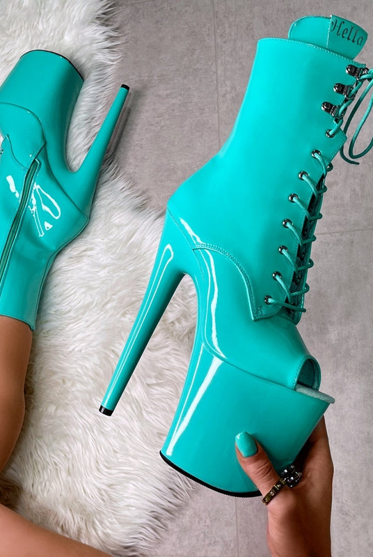 Hella Heels LipKit Open Toe 8inch Boots - Minted-Hella Heels-Pole Junkie