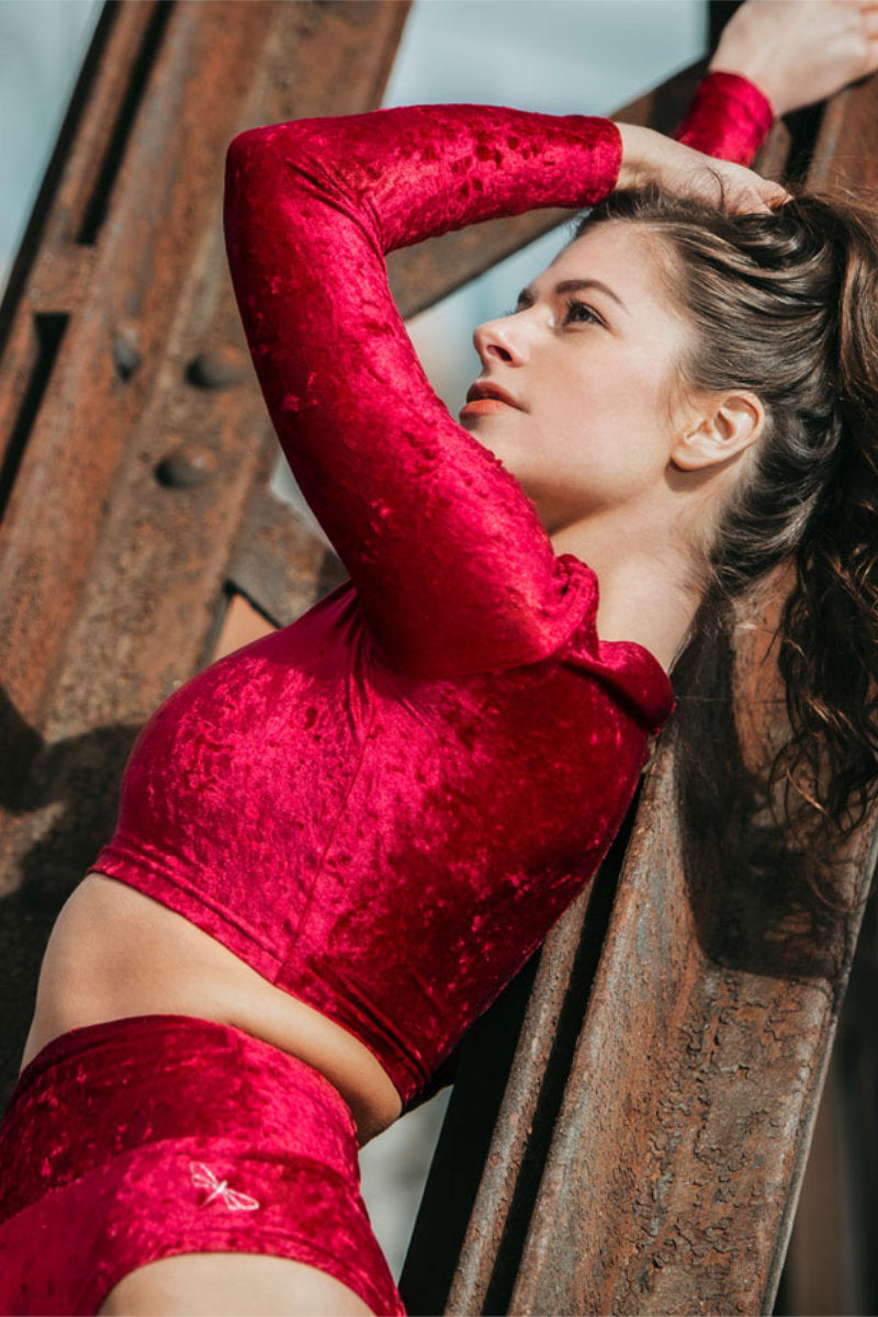 Dragonfly Pavi Crop Top - Velvet Red-Dragonfly-Pole Junkie